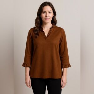 Jude Connally Women’s Top Cora Faux Suede Tunic 3/4 Sleeve Coco Medium